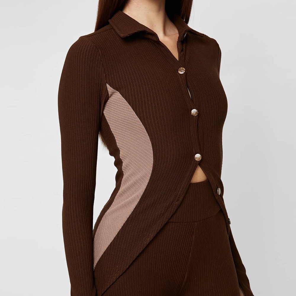 Maniere De Voir ribbed long line cardigan (Color chocolate brown) brand new